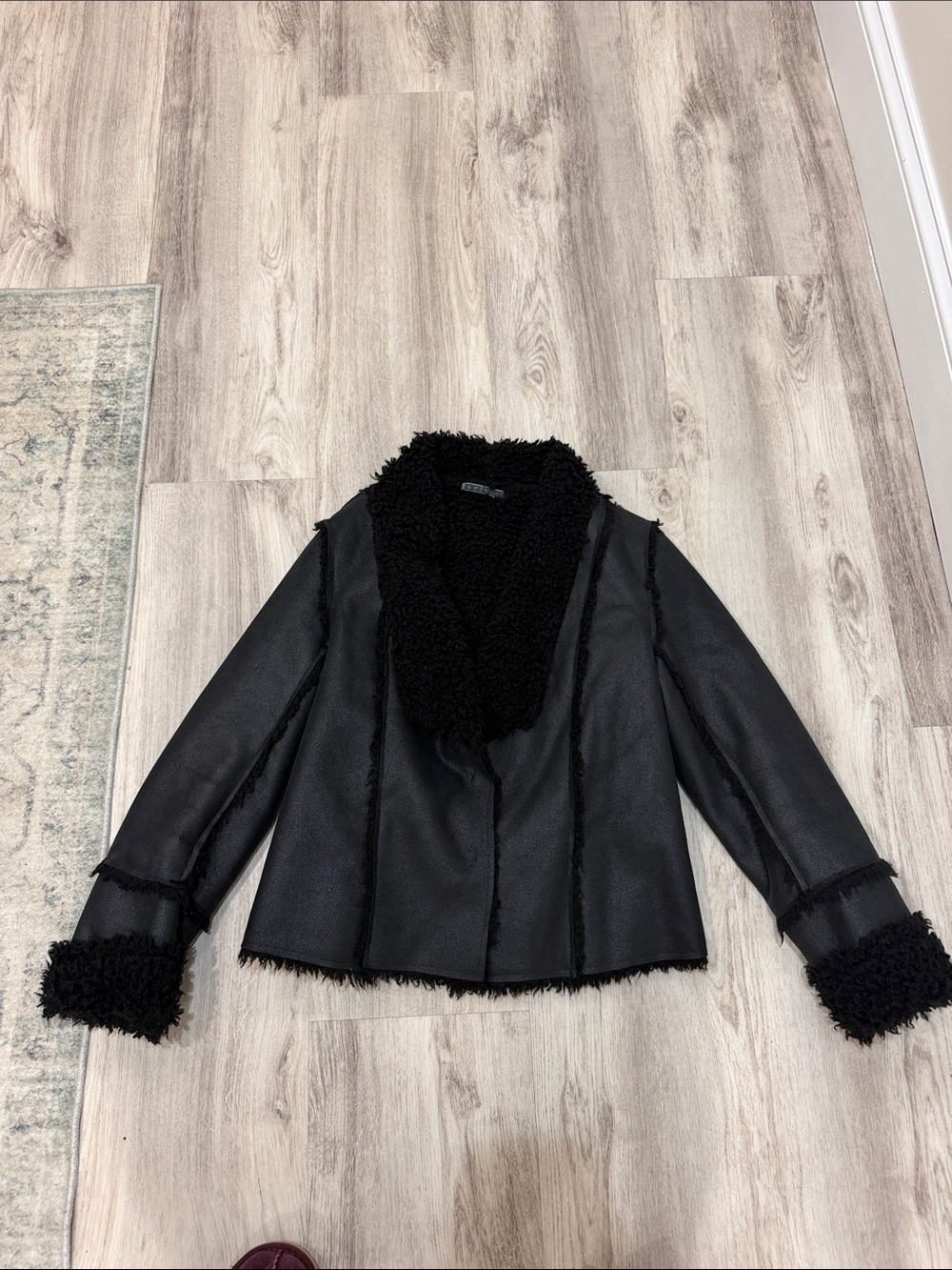 Black Faux Shearling Trim Jacket - Women SIZE SMALL